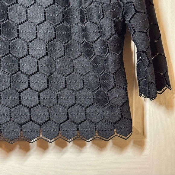 NEW $129 RSVP by Talbots Top Size L Black Geometric Blouse Lace Overlay Top NWT - Picture 4 of 8